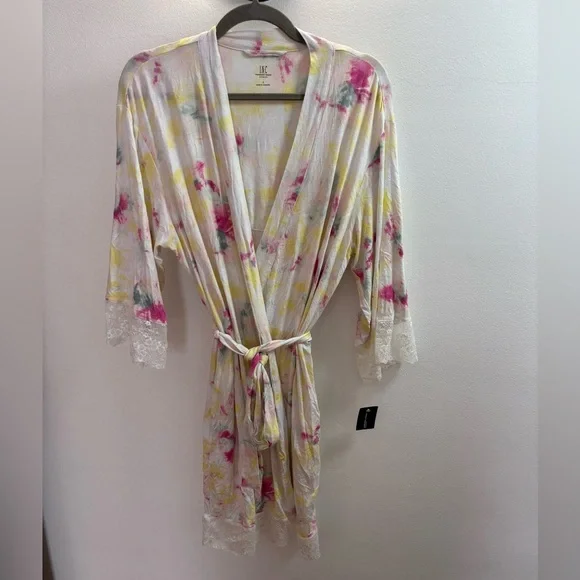 INC International Concepts Lace Trim Tie Dye Short Robe L - Picture 2 of 8